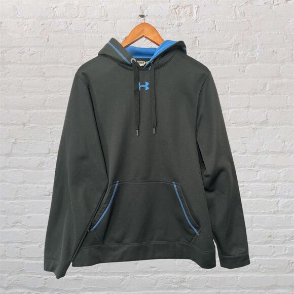 Under Armour Men's Loose Fit Hoodie Black Blue Long Sleeve Sweatshirt Medium - Picture 1 of 9